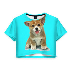 Женская футболка 3D укороченная с принтом Корги в Белгороде, 100% полиэстер | круглая горловина, длина футболки до линии талии, рукава с отворотами | corgy | dog | korgi | puppy | вельш корги | кардиган | коржик | пемброк | собака | щенок