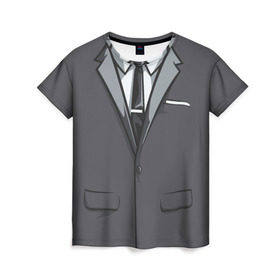 Женская футболка 3D с принтом Костюм в Белгороде, 100% полиэфир ( синтетическое хлопкоподобное полотно) | прямой крой, круглый вырез горловины, длина до линии бедер | галстук | классика | костюм | пиджак | стиль | строгий