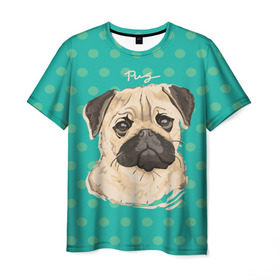 Мужская футболка 3D с принтом Мопсик в Белгороде, 100% полиэфир | прямой крой, круглый вырез горловины, длина до линии бедер | dog | pug | арт | животное | кружочки | мопс | пес | собака | текстура