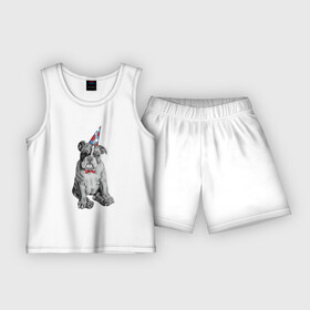 Детская пижама с шортами хлопок с принтом праздничный бульдог в Белгороде,  |  | dog | happy | бабочка | бульдог | день рождение | дог | собака