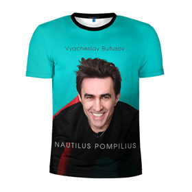 Мужская футболка 3D спортивная с принтом Наутилус Помпилиус в Белгороде, 100% полиэстер с улучшенными характеристиками | приталенный силуэт, круглая горловина, широкие плечи, сужается к линии бедра | наутилус помпилиус