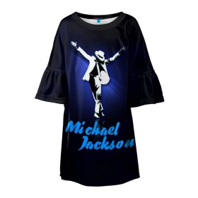 Детское платье 3D с принтом Майкл Джексон в Белгороде, 100% полиэстер | прямой силуэт, чуть расширенный к низу. Круглая горловина, на рукавах — воланы | michael jackson | король