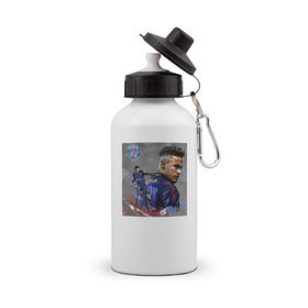 Бутылка спортивная с принтом Неймар в ПСЖ в Белгороде, металл | емкость — 500 мл, в комплекте две пластиковые крышки и карабин для крепления | Тематика изображения на принте: neymar jr | неймар младший | пари сен жермен | париж | футбол