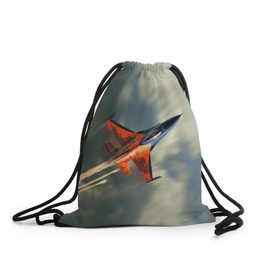 Рюкзак-мешок 3D с принтом Красный F16 в Белгороде, 100% полиэстер | плотность ткани — 200 г/м2, размер — 35 х 45 см; лямки — толстые шнурки, застежка на шнуровке, без карманов и подкладки | Тематика изображения на принте: самолет