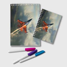 Блокнот с принтом Красный F16 в Белгороде, 100% бумага | 48 листов, плотность листов — 60 г/м2, плотность картонной обложки — 250 г/м2. Листы скреплены удобной пружинной спиралью. Цвет линий — светло-серый
 | Тематика изображения на принте: самолет
