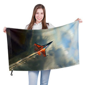 Флаг 3D с принтом Красный F16 в Белгороде, 100% полиэстер | плотность ткани — 95 г/м2, размер — 67 х 109 см. Принт наносится с одной стороны | самолет