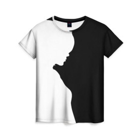 Женская футболка 3D с принтом Силуэт девушки в Белгороде, 100% полиэфир ( синтетическое хлопкоподобное полотно) | прямой крой, круглый вырез горловины, длина до линии бедер | белое | женщина | чб | черное