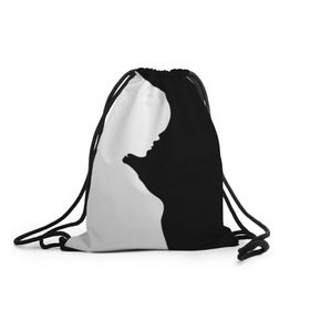 Рюкзак-мешок 3D с принтом Силуэт девушки в Белгороде, 100% полиэстер | плотность ткани — 200 г/м2, размер — 35 х 45 см; лямки — толстые шнурки, застежка на шнуровке, без карманов и подкладки | белое | женщина | чб | черное
