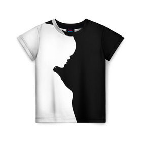 Детская футболка 3D с принтом Силуэт девушки в Белгороде, 100% гипоаллергенный полиэфир | прямой крой, круглый вырез горловины, длина до линии бедер, чуть спущенное плечо, ткань немного тянется | Тематика изображения на принте: белое | женщина | чб | черное
