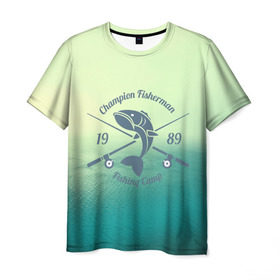 Мужская футболка 3D с принтом Champion Fisherman в Белгороде, 100% полиэфир | прямой крой, круглый вырез горловины, длина до линии бедер | baitbest | bottom | driftwood | fisherman | fishing | fishwaterhook | pike | river | вода | дно | коряга | крючок | лучший рыбак | наживка | река | рыба | рыбалка | щука