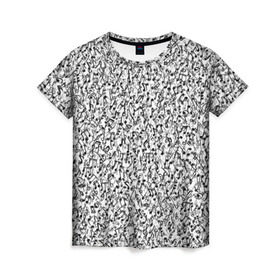 Женская футболка 3D с принтом Музыкальные ноты в Белгороде, 100% полиэфир ( синтетическое хлопкоподобное полотно) | прямой крой, круглый вырез горловины, длина до линии бедер | знаки | мелодия | музыка | нота | паттерн | символы | скрипичный ключ | текстура | черно белый