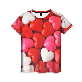 Женская футболка 3D с принтом Candy в Белгороде, 100% полиэфир ( синтетическое хлопкоподобное полотно) | прямой крой, круглый вырез горловины, длина до линии бедер | heart | love | любовь | сердца