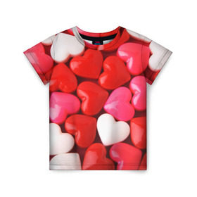 Детская футболка 3D с принтом Candy в Белгороде, 100% гипоаллергенный полиэфир | прямой крой, круглый вырез горловины, длина до линии бедер, чуть спущенное плечо, ткань немного тянется | heart | love | любовь | сердца
