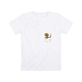 Детская футболка хлопок с принтом Дракончик в кармашке в Белгороде, 100% хлопок | круглый вырез горловины, полуприлегающий силуэт, длина до линии бедер | дино | динозавр | карман | ящерица | ящерка