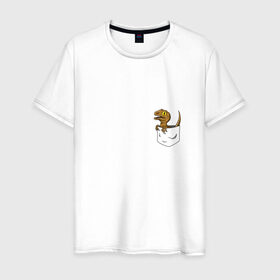 Мужская футболка хлопок с принтом Дракончик в кармашке в Белгороде, 100% хлопок | прямой крой, круглый вырез горловины, длина до линии бедер, слегка спущенное плечо. | дино | динозавр | карман | ящерица | ящерка