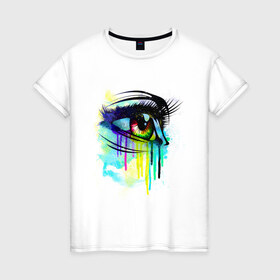 Женская футболка хлопок с принтом Глаз в Белгороде, 100% хлопок | прямой крой, круглый вырез горловины, длина до линии бедер, слегка спущенное плечо | eyes | взгляд | глаза | краски | ресницы