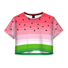 Женская футболка 3D укороченная с принтом Арбузик в Белгороде, 100% полиэстер | круглая горловина, длина футболки до линии талии, рукава с отворотами | pattern | trend | арбуз | зеленый | косточки | красный | мода | патерн | паттерн | розовый | текстура | тренд | фрукт | ягода