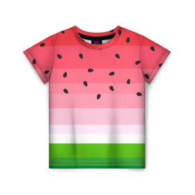 Детская футболка 3D с принтом Арбузик в Белгороде, 100% гипоаллергенный полиэфир | прямой крой, круглый вырез горловины, длина до линии бедер, чуть спущенное плечо, ткань немного тянется | pattern | trend | арбуз | зеленый | косточки | красный | мода | патерн | паттерн | розовый | текстура | тренд | фрукт | ягода