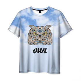 Мужская футболка 3D с принтом Owl в Белгороде, 100% полиэфир | прямой крой, круглый вырез горловины, длина до линии бедер | owl | животные | полуночник | природа | сова | сыч | филин | этника