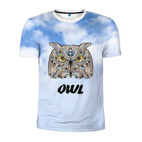 Мужская футболка 3D спортивная с принтом Owl в Белгороде, 100% полиэстер с улучшенными характеристиками | приталенный силуэт, круглая горловина, широкие плечи, сужается к линии бедра | owl | животные | полуночник | природа | сова | сыч | филин | этника