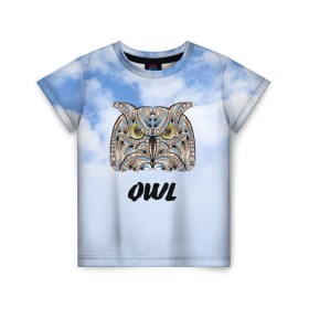 Детская футболка 3D с принтом Owl в Белгороде, 100% гипоаллергенный полиэфир | прямой крой, круглый вырез горловины, длина до линии бедер, чуть спущенное плечо, ткань немного тянется | owl | животные | полуночник | природа | сова | сыч | филин | этника