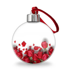 Ёлочный шар с принтом Розы в Белгороде, Пластик | Диаметр: 77 мм | flowers | gift | hearts | love | red | romantic | roses | valentines day | красные розы | сердечки