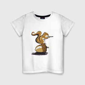 Детская футболка хлопок с принтом Белка в Белгороде, 100% хлопок | круглый вырез горловины, полуприлегающий силуэт, длина до линии бедер | белка | белочка | жёлудь | животные | лес | орех | оружие | солдат