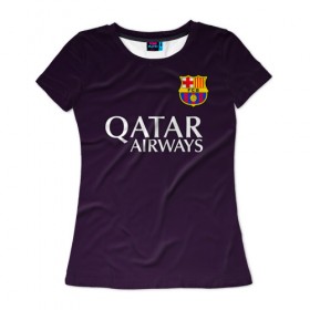 Женская футболка 3D с принтом Barcelona в Белгороде, 100% полиэфир ( синтетическое хлопкоподобное полотно) | прямой крой, круглый вырез горловины, длина до линии бедер | barca | barcelona | барса | барселона | футбол | футбольная форма