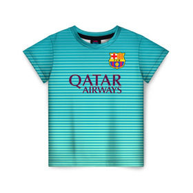 Детская футболка 3D с принтом Aqua Barcelona в Белгороде, 100% гипоаллергенный полиэфир | прямой крой, круглый вырез горловины, длина до линии бедер, чуть спущенное плечо, ткань немного тянется | barcelona | барса | барселона | футбол