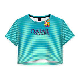 Женская футболка 3D укороченная с принтом Aqua Messi в Белгороде, 100% полиэстер | круглая горловина, длина футболки до линии талии, рукава с отворотами | barcelona | messi | барса | барселона | месси | футбол