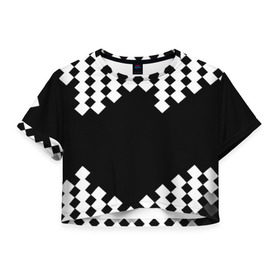 Женская футболка 3D укороченная с принтом Шахматная клетка в Белгороде, 100% полиэстер | круглая горловина, длина футболки до линии талии, рукава с отворотами | abstract | abstraction | block | tessera | абстракция | клетка | кубики | текстура