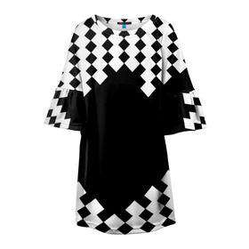 Детское платье 3D с принтом Шахматная клетка в Белгороде, 100% полиэстер | прямой силуэт, чуть расширенный к низу. Круглая горловина, на рукавах — воланы | abstract | abstraction | block | tessera | абстракция | клетка | кубики | текстура