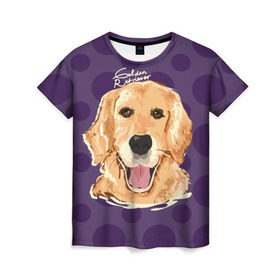 Женская футболка 3D с принтом Золотистый ретривер в Белгороде, 100% полиэфир ( синтетическое хлопкоподобное полотно) | прямой крой, круглый вырез горловины, длина до линии бедер | animal | dog | golden retriever | pet | puppy | арт | голден ретривер | животные | пес | собаки