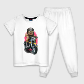 Детская пижама хлопок с принтом Кот мотоциклист в Белгороде, 100% хлопок |  брюки и футболка прямого кроя, без карманов, на брюках мягкая резинка на поясе и по низу штанин
 | moto | киса | кот | котэ | мото | мотоцикл | очки | шлем