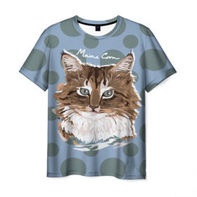 Мужская футболка 3D с принтом Мейн-Кун в Белгороде, 100% полиэфир | прямой крой, круглый вырез горловины, длина до линии бедер | cat | kitten | kitty | maine coon | pet | арт | животные | коты | кошки | кружочки | мейн кун | текстура