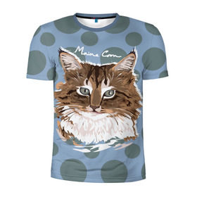 Мужская футболка 3D спортивная с принтом Мейн-Кун в Белгороде, 100% полиэстер с улучшенными характеристиками | приталенный силуэт, круглая горловина, широкие плечи, сужается к линии бедра | cat | kitten | kitty | maine coon | pet | арт | животные | коты | кошки | кружочки | мейн кун | текстура