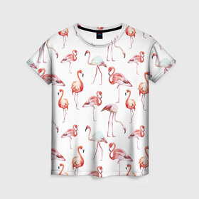 Женская футболка 3D с принтом Фламинго в Белгороде, 100% полиэфир ( синтетическое хлопкоподобное полотно) | прямой крой, круглый вырез горловины, длина до линии бедер | vppdgryphon | арт | краска | прикольные | птицы | фламинго | цветные