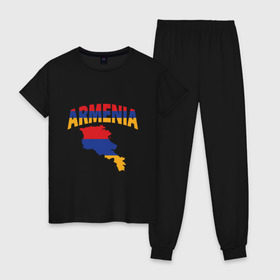 Женская пижама хлопок с принтом Армения в Белгороде, 100% хлопок | брюки и футболка прямого кроя, без карманов, на брюках мягкая резинка на поясе и по низу штанин | armenia | азия | арарат | армения | армяне | армянин | кавказ | коньяк | патриот | страна