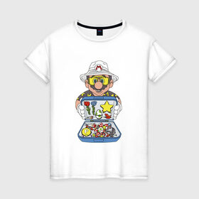 Женская футболка хлопок с принтом Марио в Белгороде, 100% хлопок | прямой крой, круглый вырез горловины, длина до линии бедер, слегка спущенное плечо | бонусы | грибы | денди | звезда | игра | молоток | перо | сега | цветы | чемодан | яйцо