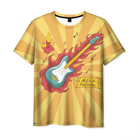 Мужская футболка 3D с принтом Rock Festival в Белгороде, 100% полиэфир | прямой крой, круглый вырез горловины, длина до линии бедер | Тематика изображения на принте: festival | rock | гитара | металл | музыка | ноты | огонь | рок | солнце | треш | хард