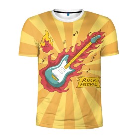 Мужская футболка 3D спортивная с принтом Rock Festival в Белгороде, 100% полиэстер с улучшенными характеристиками | приталенный силуэт, круглая горловина, широкие плечи, сужается к линии бедра | festival | rock | гитара | металл | музыка | ноты | огонь | рок | солнце | треш | хард