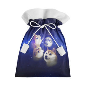 Подарочный 3D мешок с принтом Космопес Хатико в Белгороде, 100% полиэстер | Размер: 29*39 см | Тематика изображения на принте: акита ину | взгляд | голова | звезды | космос | лай | луна | мем | пасть | пес | собака | хатико