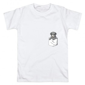 Мужская футболка хлопок с принтом Карман в Белгороде, 100% хлопок | прямой крой, круглый вырез горловины, длина до линии бедер, слегка спущенное плечо. | Тематика изображения на принте: дог | карман | собака | щенок