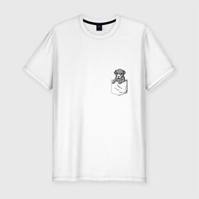 Мужская футболка премиум с принтом Карман в Белгороде, 92% хлопок, 8% лайкра | приталенный силуэт, круглый вырез ворота, длина до линии бедра, короткий рукав | дог | карман | собака | щенок