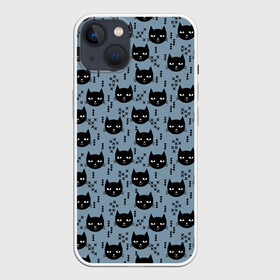 Чехол для iPhone 13 с принтом Хипстер коты 2 в Белгороде,  |  | cat | cat heads | felix | hipster | kitty | голова животного | голова кота | кот | котенок | котик | коты | кошка | милые котятки | с котами | треугольники | усатый полосатый | хипстер | черный кот