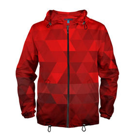Мужская ветровка 3D с принтом Red pattern в Белгороде, 100% полиэстер | подол и капюшон оформлены резинкой с фиксаторами, два кармана без застежек по бокам, один потайной карман на груди | геометрия | красный | треугольники