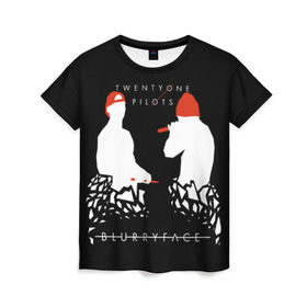 Женская футболка 3D с принтом TOP BlurryFace в Белгороде, 100% полиэфир ( синтетическое хлопкоподобное полотно) | прямой крой, круглый вырез горловины, длина до линии бедер | rock | t.o.p. | top | twenty one pilots | рок