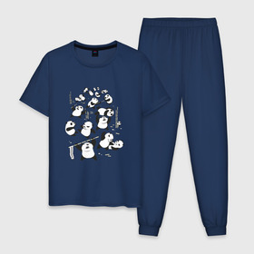 Мужская пижама хлопок с принтом Драка панд в Белгороде, 100% хлопок | брюки и футболка прямого кроя, без карманов, на брюках мягкая резинка на поясе и по низу штанин
 | Тематика изображения на принте: бамбук | бамбуковый медведь | бой | животное | злость | красная книга | кунгфу | мишка | опасный | оскал | панда | прикольный | тростник | эвкалипт | япония | ярость