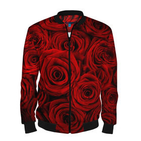 Мужской бомбер 3D с принтом Красные розы в Белгороде, 100% полиэстер | застегивается на молнию, по бокам два кармана без застежек, по низу бомбера и на воротнике - эластичная резинка | букет | красный | розы | цветы