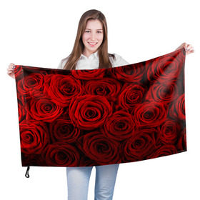 Флаг 3D с принтом Красные розы в Белгороде, 100% полиэстер | плотность ткани — 95 г/м2, размер — 67 х 109 см. Принт наносится с одной стороны | букет | красный | розы | цветы